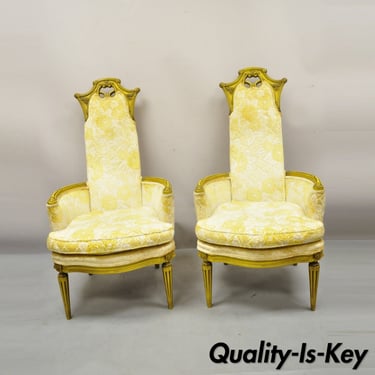 Vintage French Hollywood Regency Yellow Fireside Lounge Chairs - a Pair