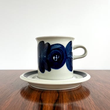 Arabia Finland Blue Anemone Handpainted Tall Cup and Saucer by Ulla Procope 
