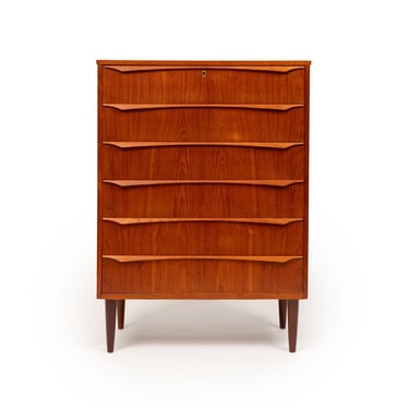 Vintage Danish Mid-Century Teak Six-Drawer Tallboy Dresser 1960s 