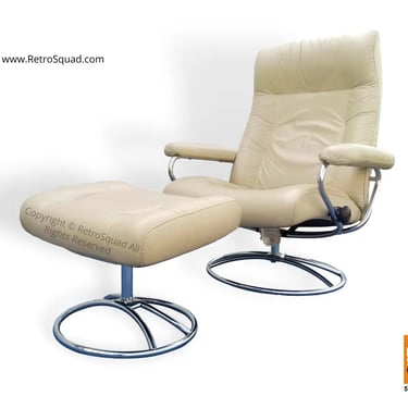 Danish Modern 70s Ekornes Stressless Recliner Lounge Chair Leather Chrome MCM