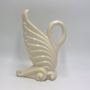 vintage white pottery swan vase 