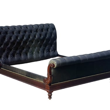Ralph Lauren Clivedon Black Leather Chesterfield Tufted King Bed MHB228-13