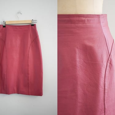 1980s Chia Rose Pink Leather Pencil Skirt 