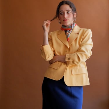 Vintage 80s Yves Saint Laurent Yellow Blazer Jacket/ 1980s YSL Rive Gauche Designer Suiting/ Size Medium Large 42 