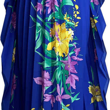 70s Tropical Floral Accordion Pleat Butterfly Caftan By Resort Lines