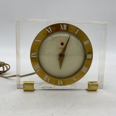 Telechron Model 7H141 Lucite & Brass Electric Desk Clock 