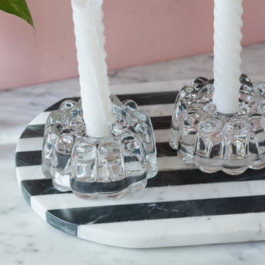 Glass Bubble Candlestick Holders Pair of Two - Princess House Bubble Glass Tea Light Holders - Scalloped Home Decor - Vintage Bubble Glass 