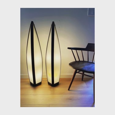Pair Mid Century Wood Floor or Table Lamps 