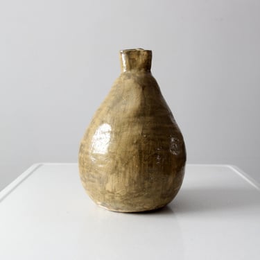 vintage large free form etched studio pottery vase 