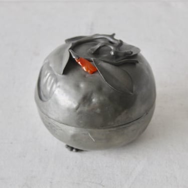 Vintage 19th Century Chinoiserie Pewter Natural tone Sphere Trinket Container with Lid 