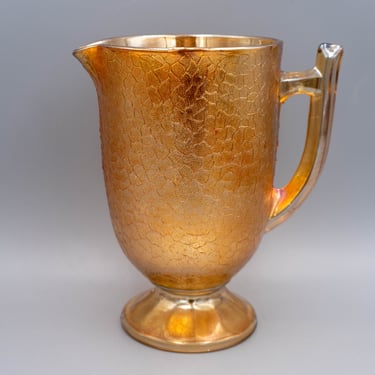 Jeanette Crackle Iridescent Pitcher | Antique Marigold Depression Glass 
