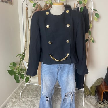 Black Cropped Blazer w/ Gold Buttons 