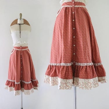 70s calico prairie skirt - 26 - see details - vintage micro floral cute cottage cottagecore womens lace spring summer festival skirt 