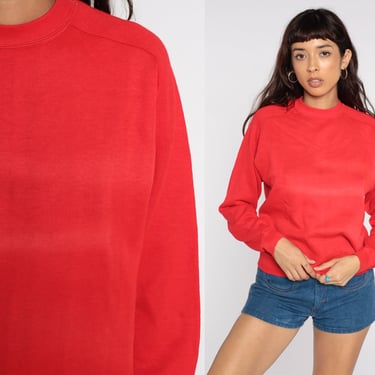 Red Raglan Sweatshirt 80s Crewneck Sweatshirt Plain Long Sleeve Shirt Slouchy 1980s Vintage Sweat Shirt Extra Small xs