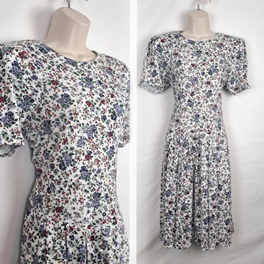 Vintage 90s White Floral Dress, Size Large 