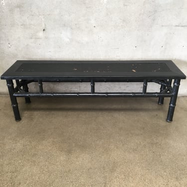 Vintage Black Lacquered Faux Bamboo Bench