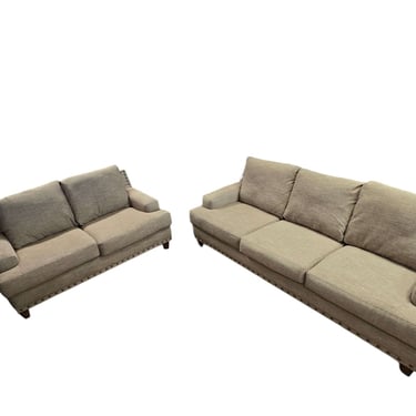 Studded Beige Couch & Loveseat Set