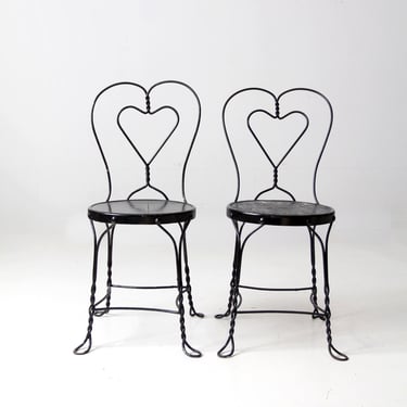 pair vintage ice cream parlor chairs, black iron cafe bistro chairs 