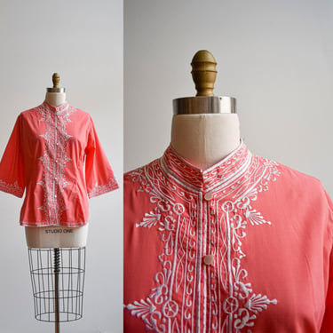 Vintage Pink & White Embroidered Jacket 