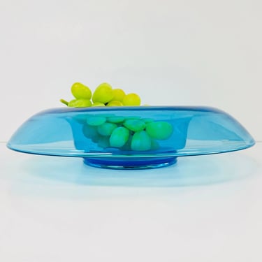 Vintage Turquoise Blue Glass Bowl / Chip and Dip / Serving Bowl / Home Decor / Mid Century Modern / FREE SHIPPING 