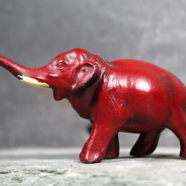 RARE Antique Cast Iron Lucky Elephant | Red Cast Iron Elephant | Vintage Cast Iron Figurine 