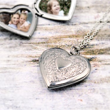 Sterling Heart Locket Necklace, Gift for Her, Personalized Necklace, Photo Locket, Locket Jewelry, Sterling Plated Locket 