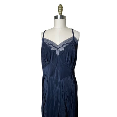 Vintage Seamprufe Navy Blue Slip Dress Lingerie Nightgown, Size 44 