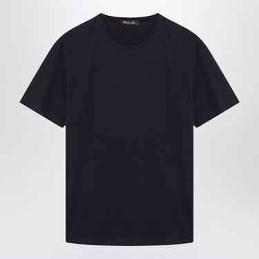 Loro Piana Navy Blue Silk And Cotton T-Shirt Men