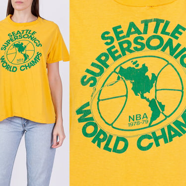 70s Seattle SuperSonics NBA World Champs T Shirt - Men's Medium, Women's Large | Vintage 1978-79 Basketball Graphic Streetwear Tee 