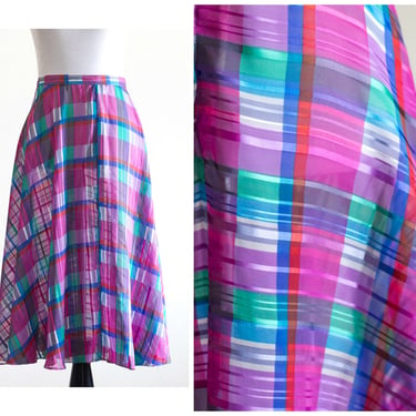 Vintage Pink and Blue Plaid Skirt 