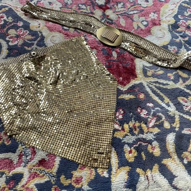 True vintage ‘70s gold metal mesh necklace & belt set | sparkly kerchief necklace, Disco costume, statement collar 