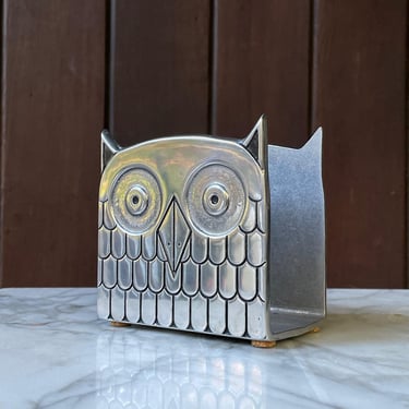 Vintage Hoot Owl Napkin Holder Desktop Organizer Paper Letters 1960s Mid-Century 