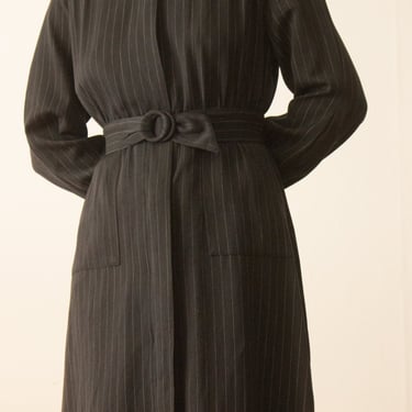 1940s Pinstriped Gabardine Shirt Dress 