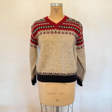 Colorwork V-Neck Pullover Sweater - 1990s 