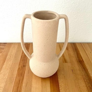 Vintaged textured unglazed tan double handle medium vase 