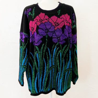 80s Metallic Sparkly Floral Sweater | Plus Size 2X/3X 