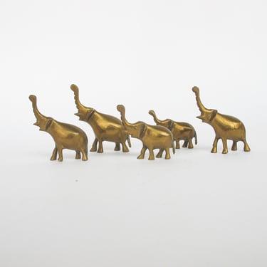 Vintage Solid Mini Brass Elephant Pack (Set of 6) 