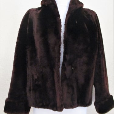 Vintage Mouton Lamb Fur Stroller Jacket, Brown Fur, Small Women 