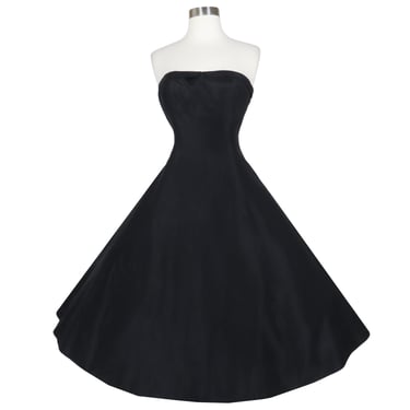 Vintage 90s 50s Retro Black Strapless Full Skirt Pinup Rockabilly Prom Cocktail Party Dress XS S Extra Small Zum Zum Swing Dance Costume 