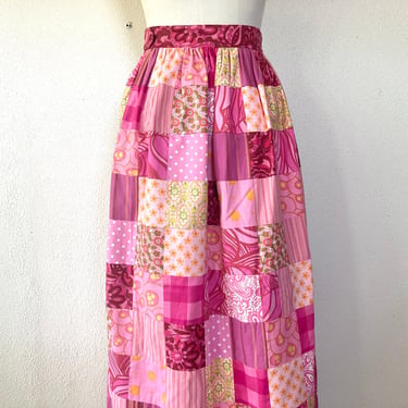 1960s pink patchwork maxi skirt 