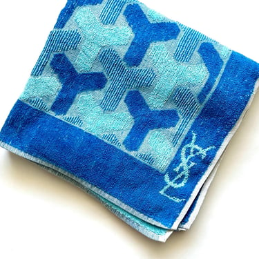 Vintage YSL 70s Towel 1970s Yves Saint Laurent Utica Graphic Body Towel Blue 