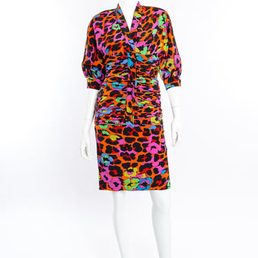 Ruched Neon Leopard Dress