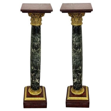Pair of French Early 19th Century Marble and Bronze Pedestals
