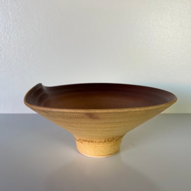 Vintage Organic Modern Pottery Pedestal Bowl 
