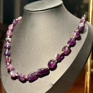 Amethyst Necklace Artisan Handmade Polished Stones 20” Strand Purple Crystals 