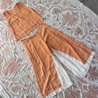Vintage 1920s 1930s Orange & White Silk  Beach Pajamas Palazzo Pants B. Altman