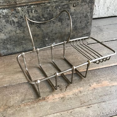 French Roll Top Bath Soap Holder, Chrome Dish, Large Sponge Holder, Antique Bath Decor, French Farmhouse 