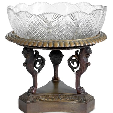 French Empire Patinated Bronze &amp; Glass Centerpiece