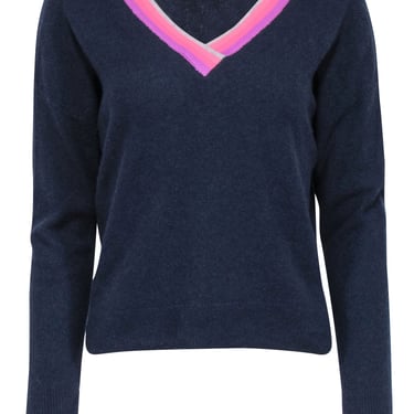 Lisa Todd - Navy Wool & Cashmere Blend V-Neckline Sweater Sz L