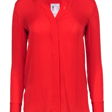 Vince - Red Collared Button-Up Silk Chiffon Shirt Sz 0